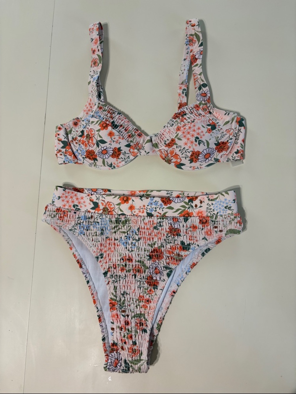 Floral Pink Smocked Bikini Set